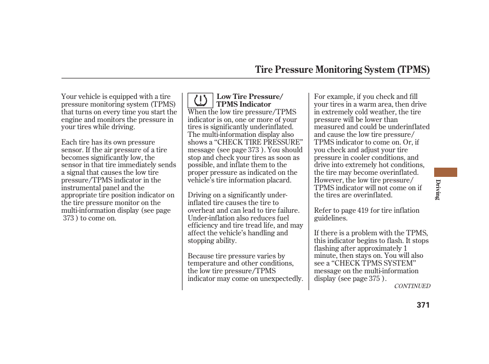 Tire pressure monitoring system (tpms) | Acura 2008 RL User Manual | Page 377 / 502