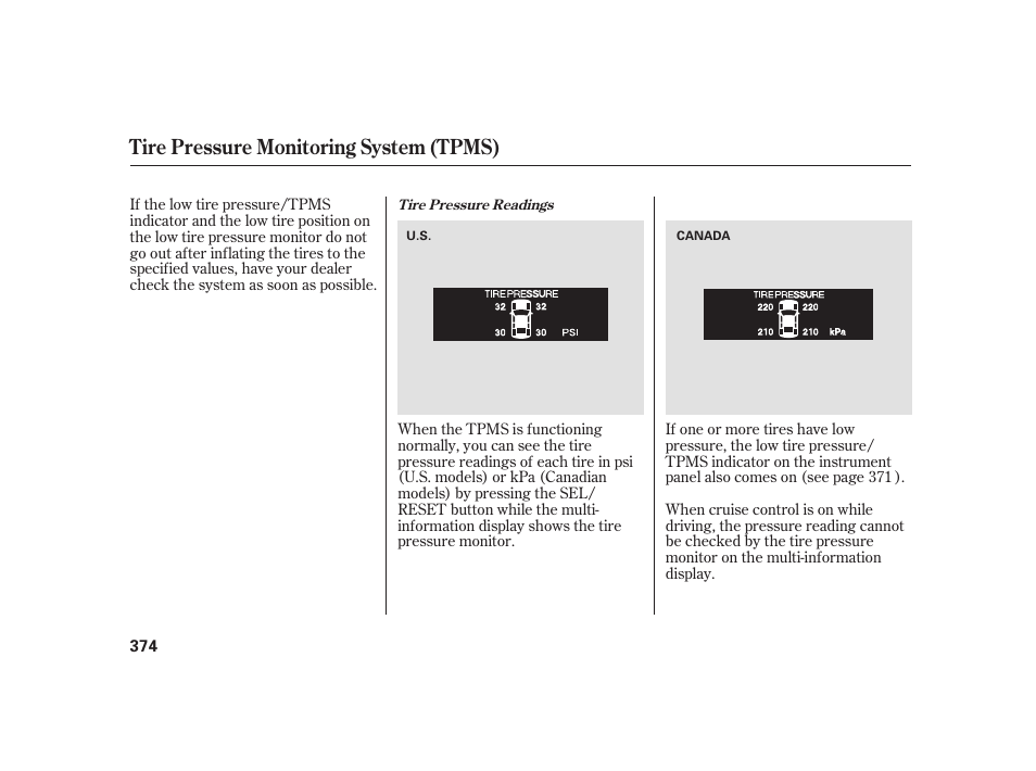 Tire pressure monitoring system (tpms) | Acura 2008 RL User Manual | Page 380 / 502