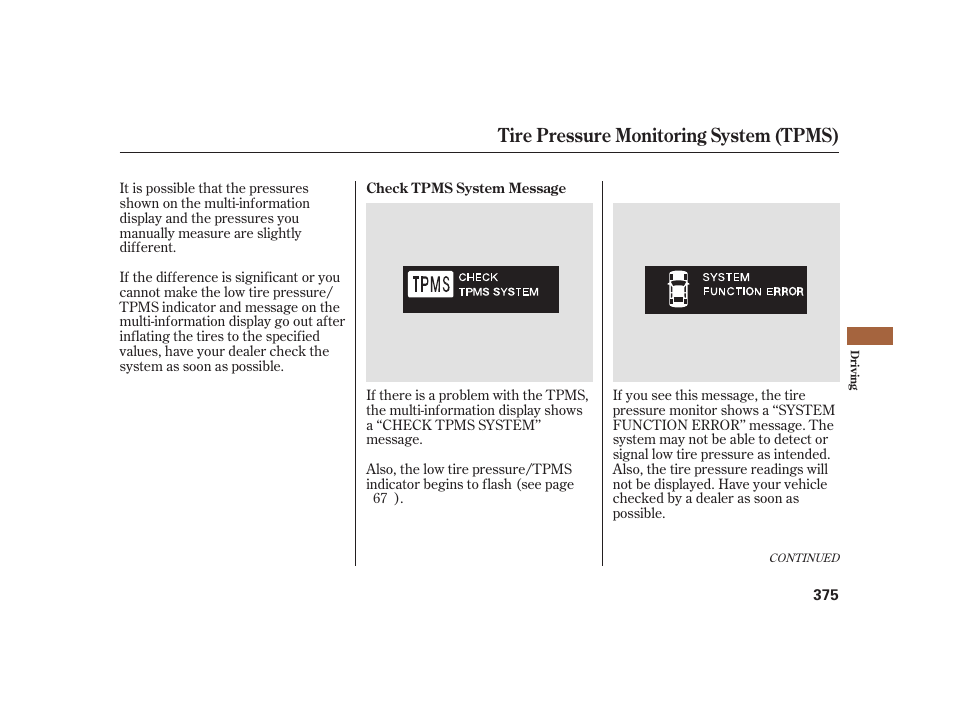 Tire pressure monitoring system (tpms) | Acura 2008 RL User Manual | Page 381 / 502