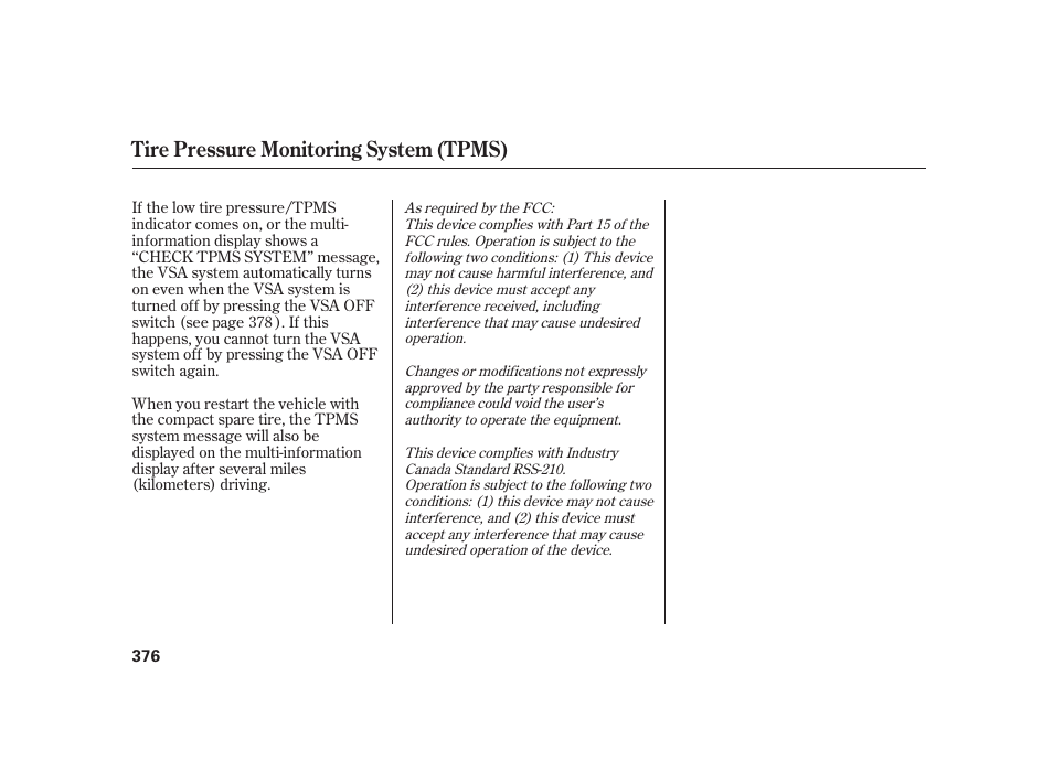 Tire pressure monitoring system (tpms) | Acura 2008 RL User Manual | Page 382 / 502