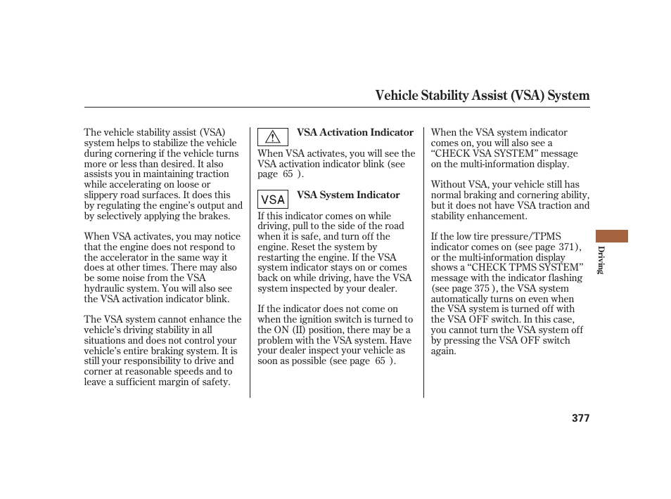 Vehicle stability assist (vsa) system | Acura 2008 RL User Manual | Page 383 / 502