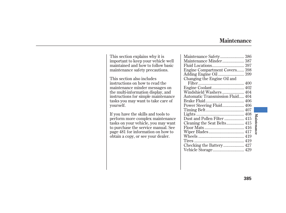 Maintenance | Acura 2008 RL User Manual | Page 391 / 502