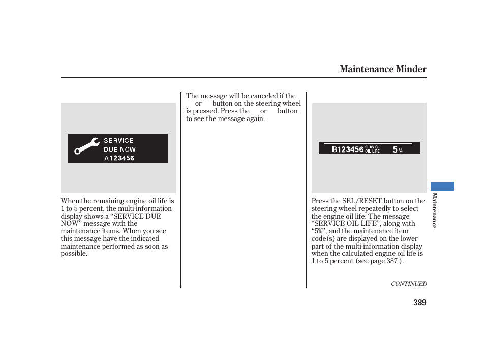 Maintenance minder | Acura 2008 RL User Manual | Page 395 / 502