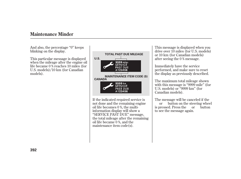 Maintenance minder | Acura 2008 RL User Manual | Page 398 / 502