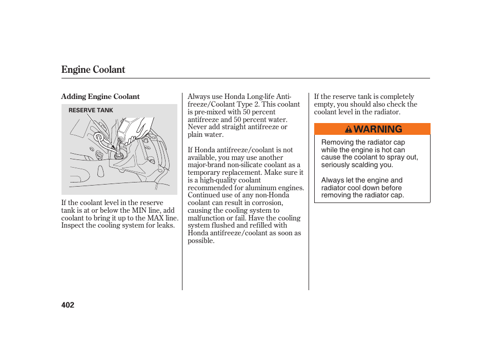 Engine coolant | Acura 2008 RL User Manual | Page 408 / 502