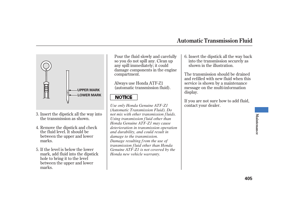 Automatic transmission fluid | Acura 2008 RL User Manual | Page 411 / 502