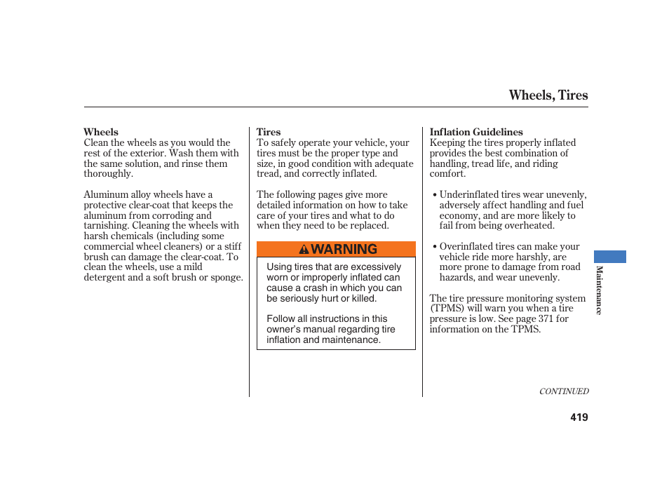 Wheels, tires | Acura 2008 RL User Manual | Page 425 / 502