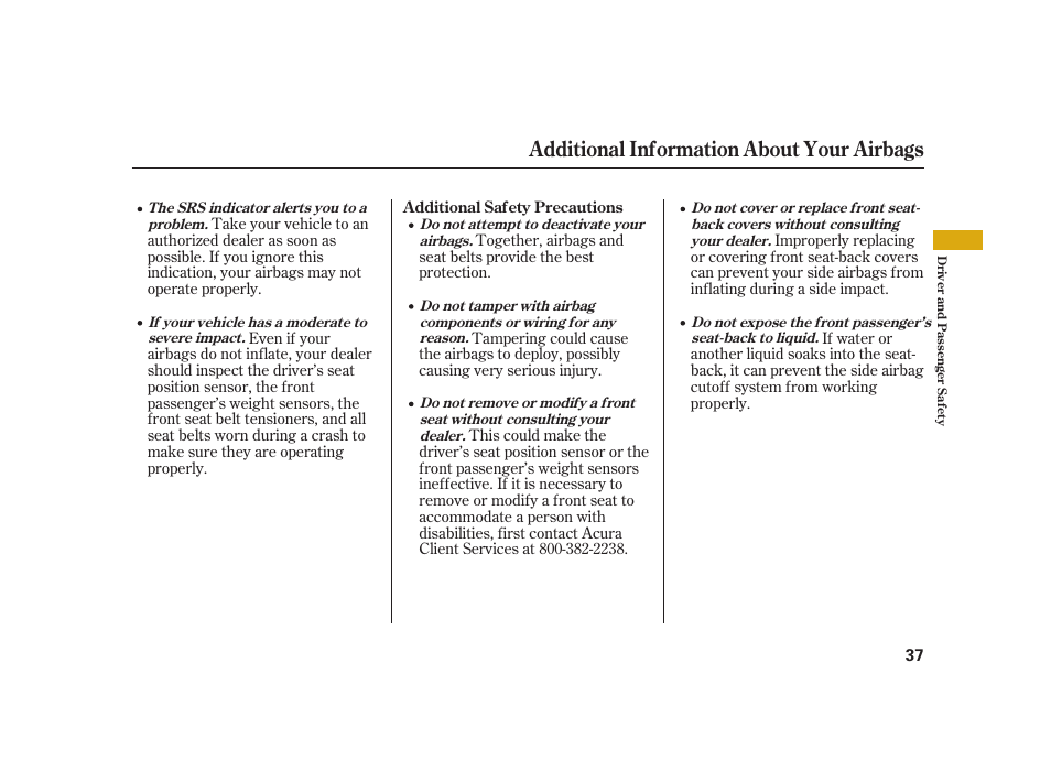 Additional information about your airbags | Acura 2008 RL User Manual | Page 43 / 502