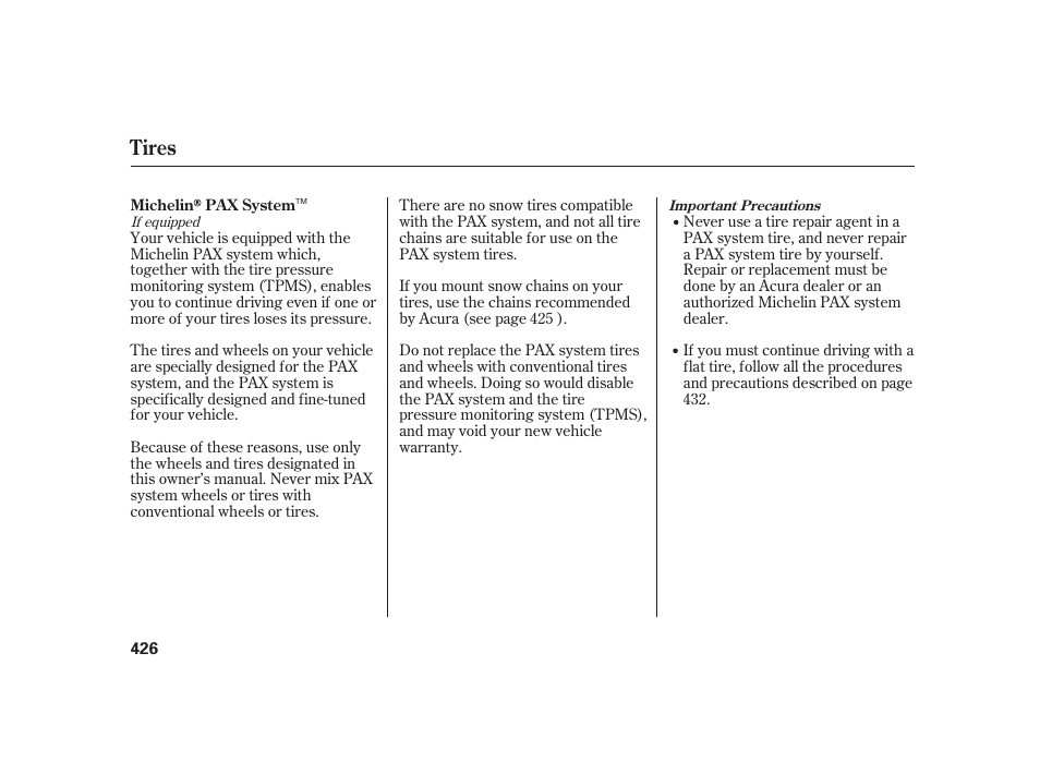 Tires | Acura 2008 RL User Manual | Page 432 / 502