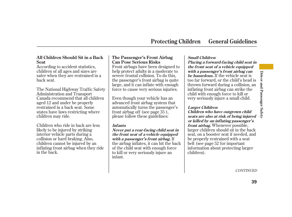 Protecting children general guidelines | Acura 2008 RL User Manual | Page 45 / 502