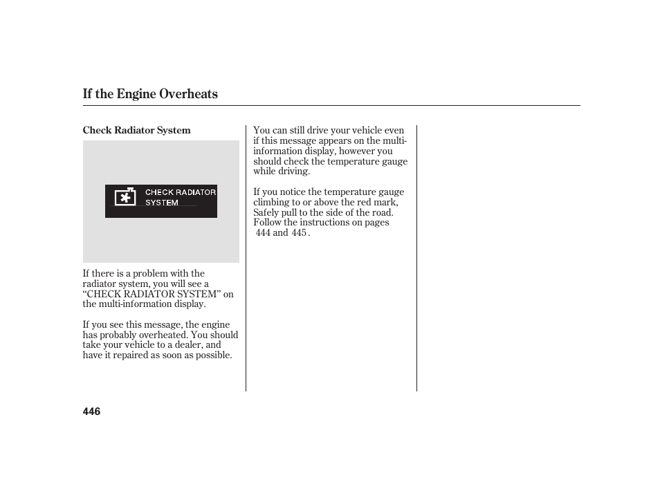 If the engine overheats | Acura 2008 RL User Manual | Page 452 / 502