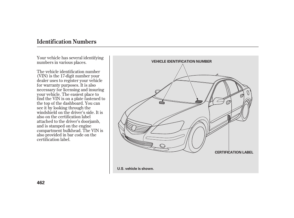 Identification numbers | Acura 2008 RL User Manual | Page 468 / 502