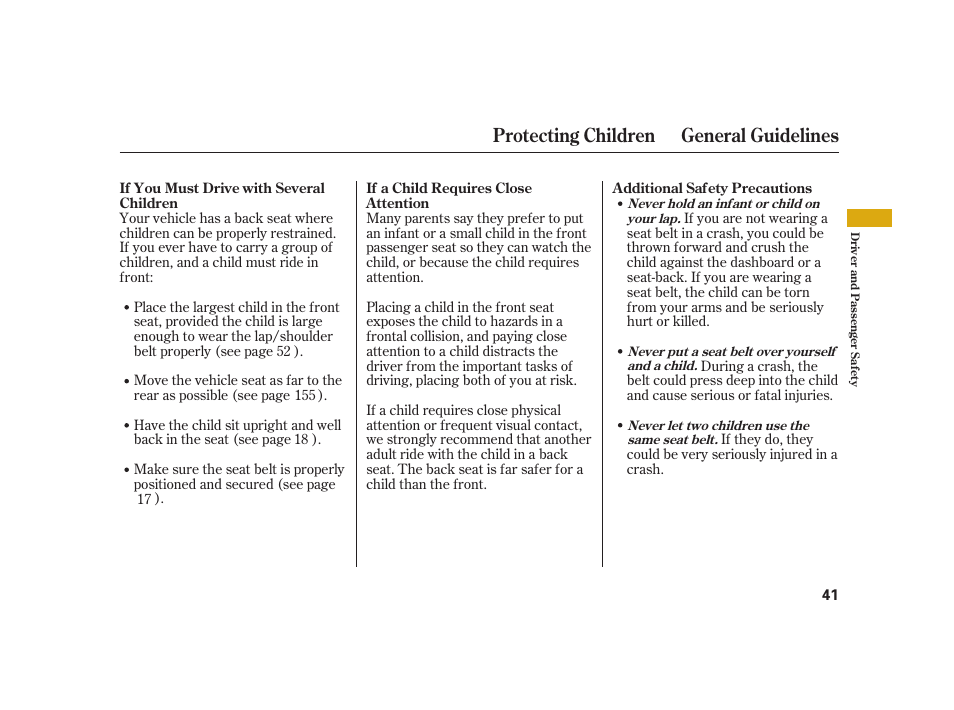 Protecting children general guidelines | Acura 2008 RL User Manual | Page 47 / 502