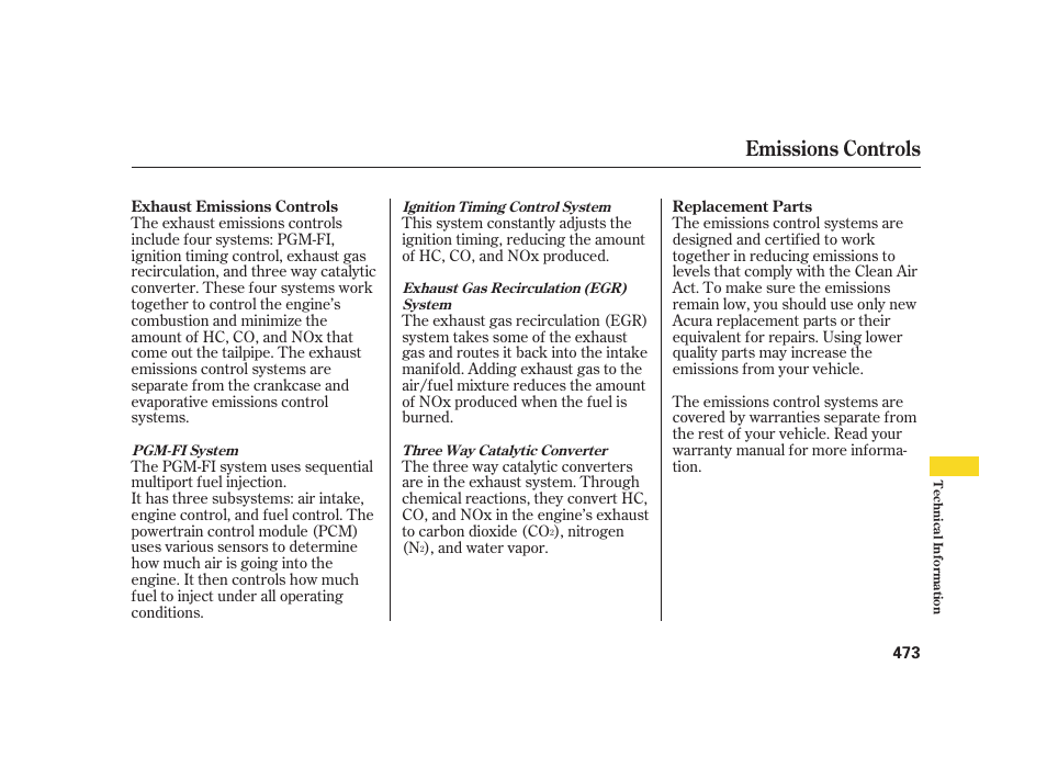 Emissions controls | Acura 2008 RL User Manual | Page 479 / 502