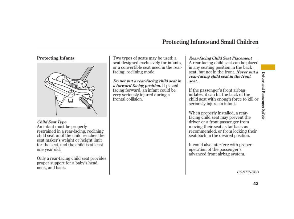 Protecting infants and small children | Acura 2008 RL User Manual | Page 49 / 502