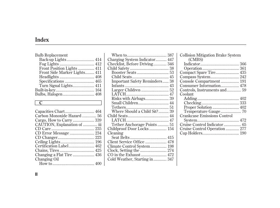 Index | Acura 2008 RL User Manual | Page 490 / 502