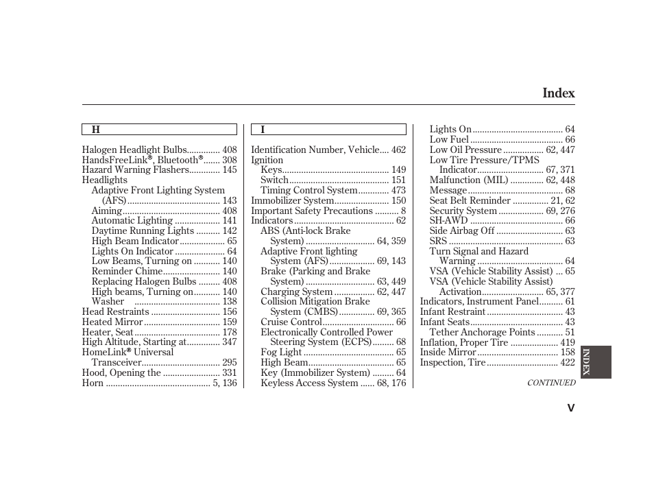Index | Acura 2008 RL User Manual | Page 493 / 502
