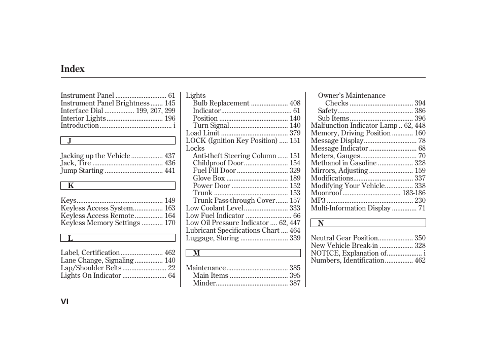 Index | Acura 2008 RL User Manual | Page 494 / 502