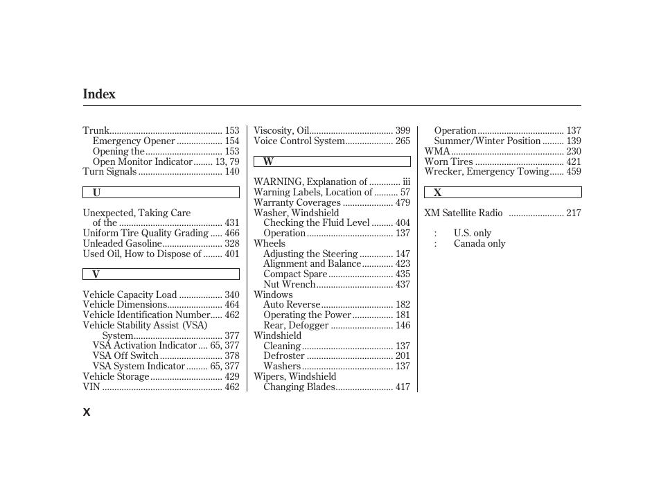 Index | Acura 2008 RL User Manual | Page 498 / 502