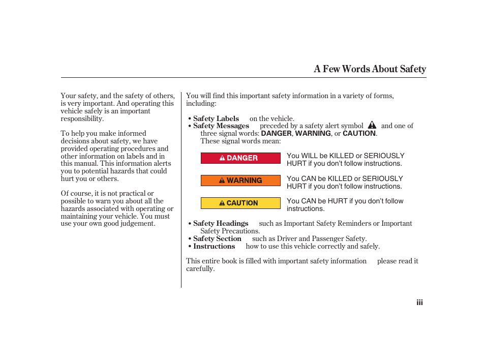 A few words about safety | Acura 2008 RL User Manual | Page 5 / 502
