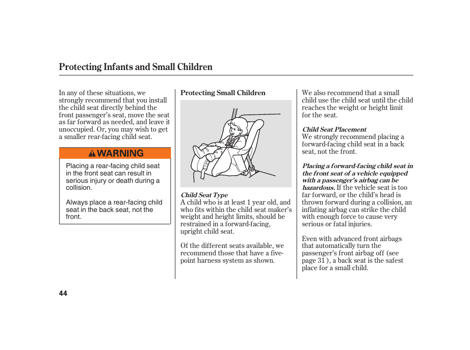 Protecting infants and small children | Acura 2008 RL User Manual | Page 50 / 502