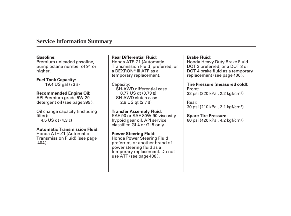 Service information summary | Acura 2008 RL User Manual | Page 502 / 502