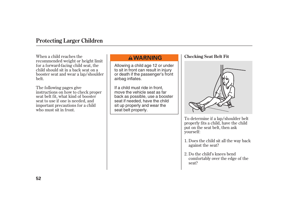 Protecting larger children | Acura 2008 RL User Manual | Page 58 / 502