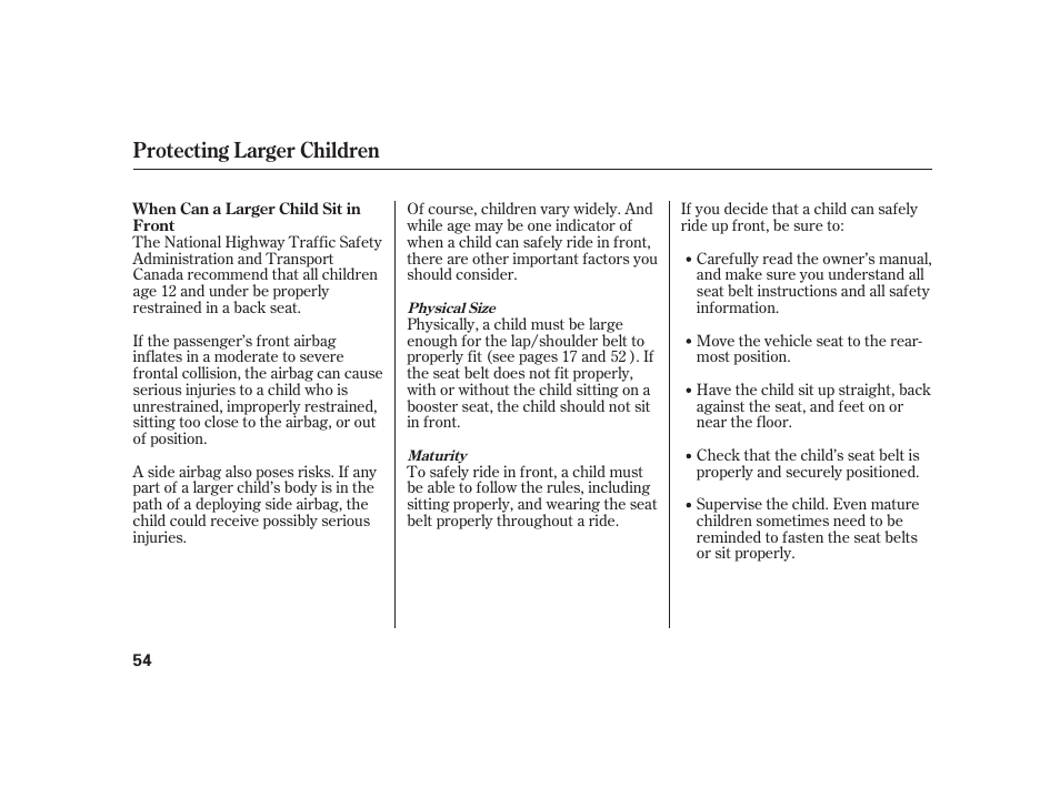Protecting larger children | Acura 2008 RL User Manual | Page 60 / 502