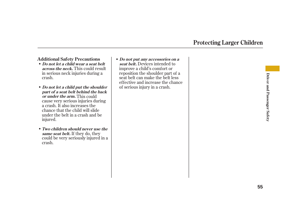 Protecting larger children | Acura 2008 RL User Manual | Page 61 / 502