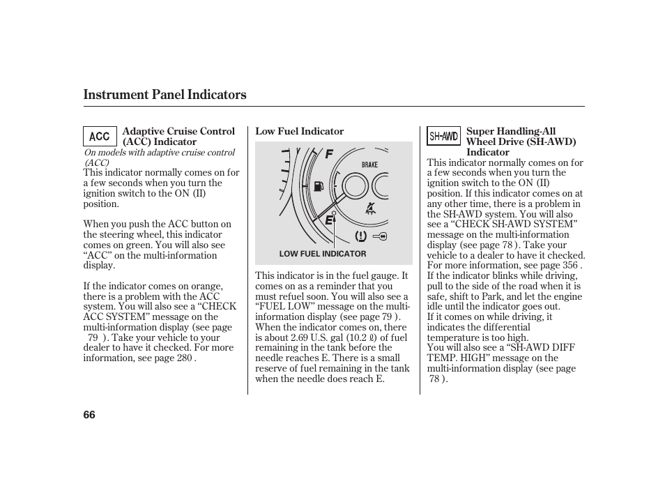 Instrument panel indicators | Acura 2008 RL User Manual | Page 72 / 502