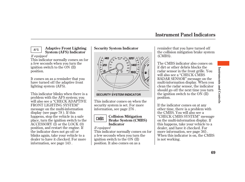 Instrument panel indicators | Acura 2008 RL User Manual | Page 75 / 502