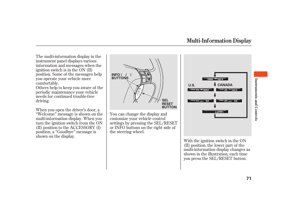 Multi-information display | Acura 2008 RL User Manual | Page 77 / 502