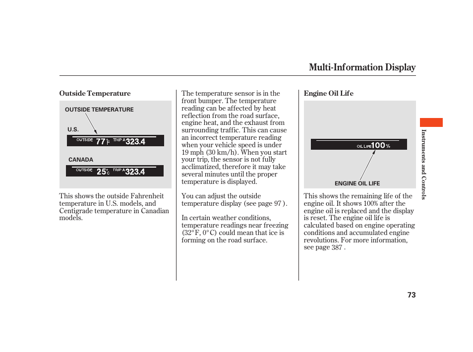 Multi-information display | Acura 2008 RL User Manual | Page 79 / 502