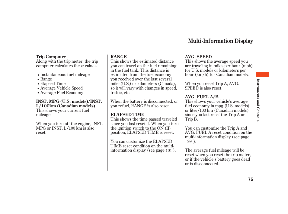 Multi-information display | Acura 2008 RL User Manual | Page 81 / 502