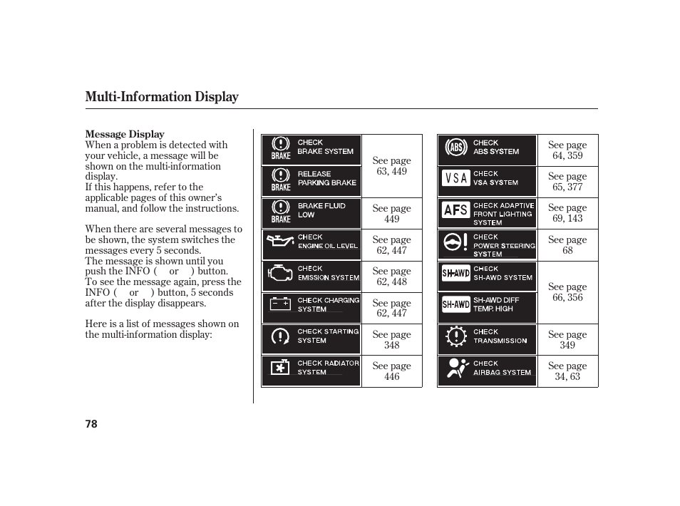 Multi-information display | Acura 2008 RL User Manual | Page 84 / 502