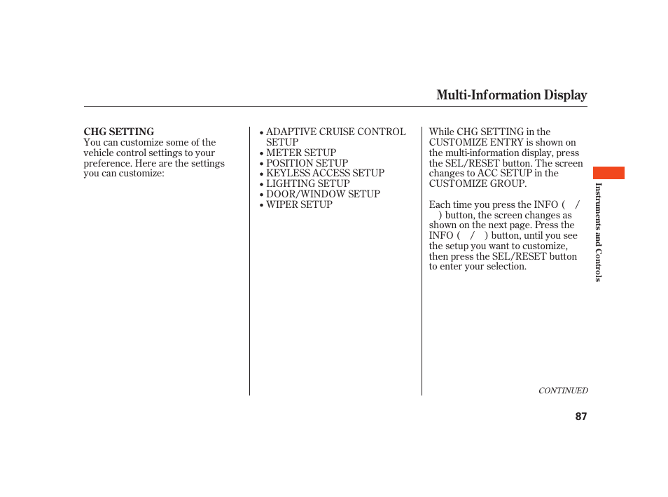 Multi-information display | Acura 2008 RL User Manual | Page 93 / 502