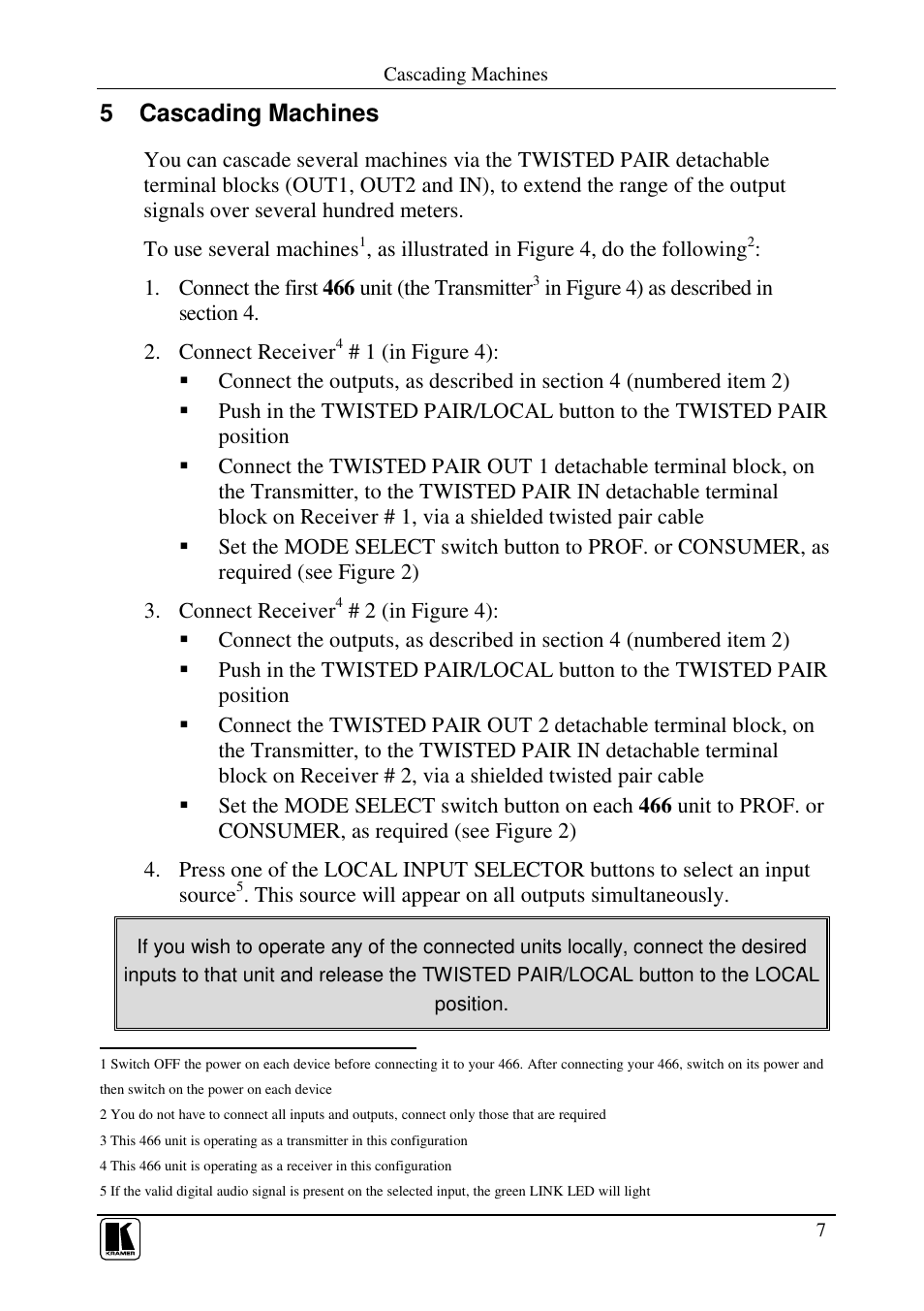 5 cascading machines | Kramer Electronics 466 User Manual | Page 10 / 15