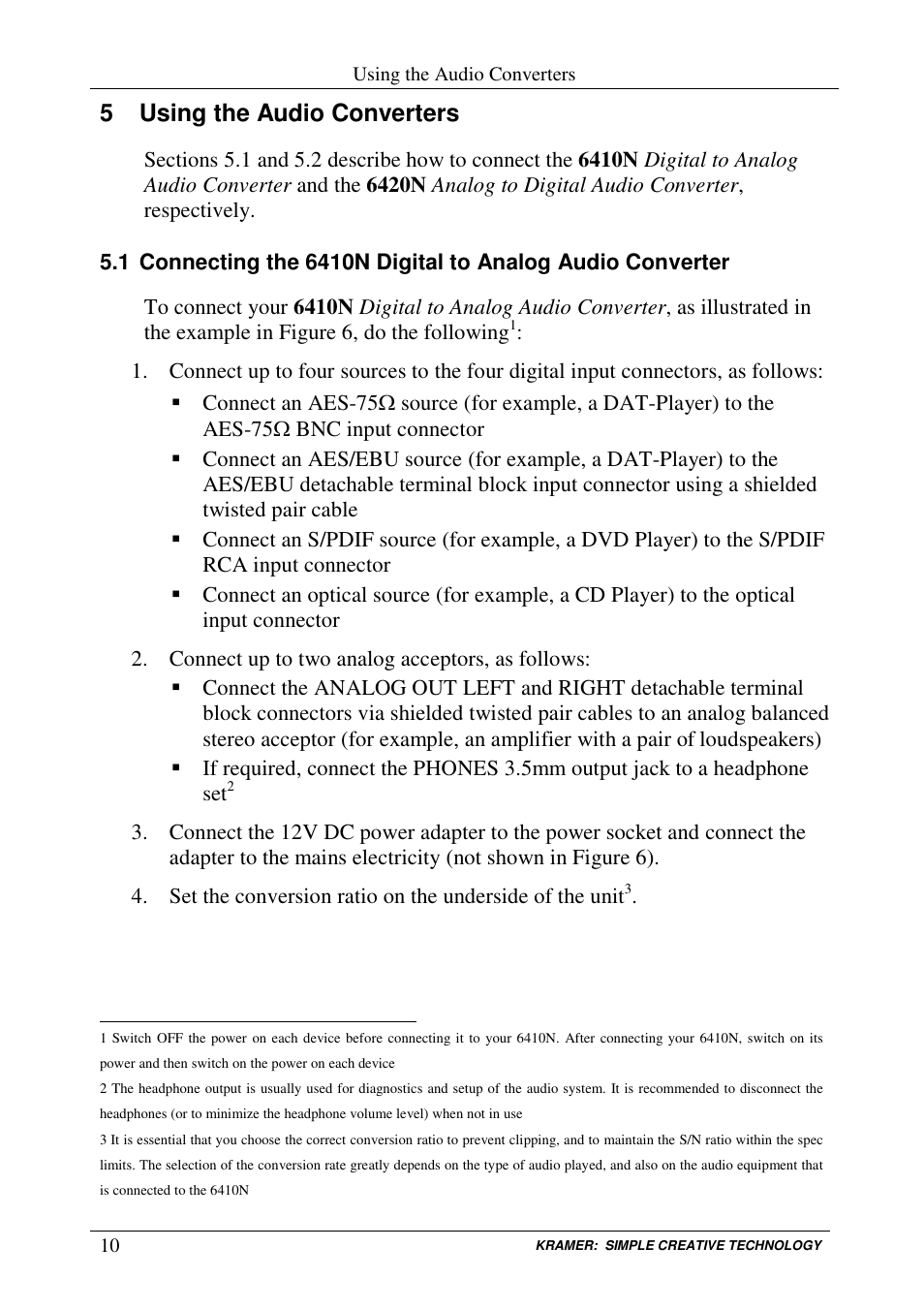 5 using the audio converters | Kramer Electronics 6420N User Manual | Page 12 / 18