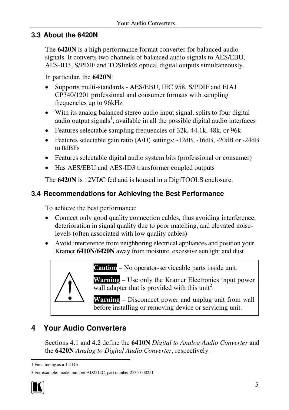 4 your audio converters | Kramer Electronics 6420N User Manual | Page 7 / 18