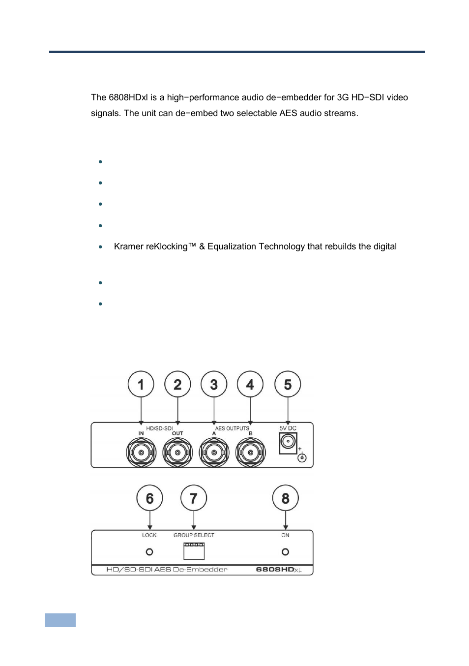 3 overview, 1 defining the 6808hdxl hd/sd-sdi aes de-embedder, Overview | Defining the 6808hdxl hd/sd-sdi aes de-embedder, Figure 1: 6808hdxl hd/sd-sdi aes de-embedder, 3overview | Kramer Electronics 6808HDxl User Manual | Page 7 / 13