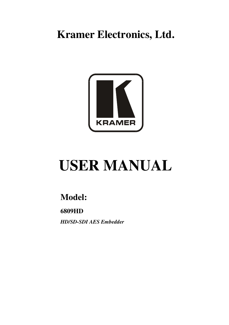Kramer Electronics 6809HD User Manual | 13 pages
