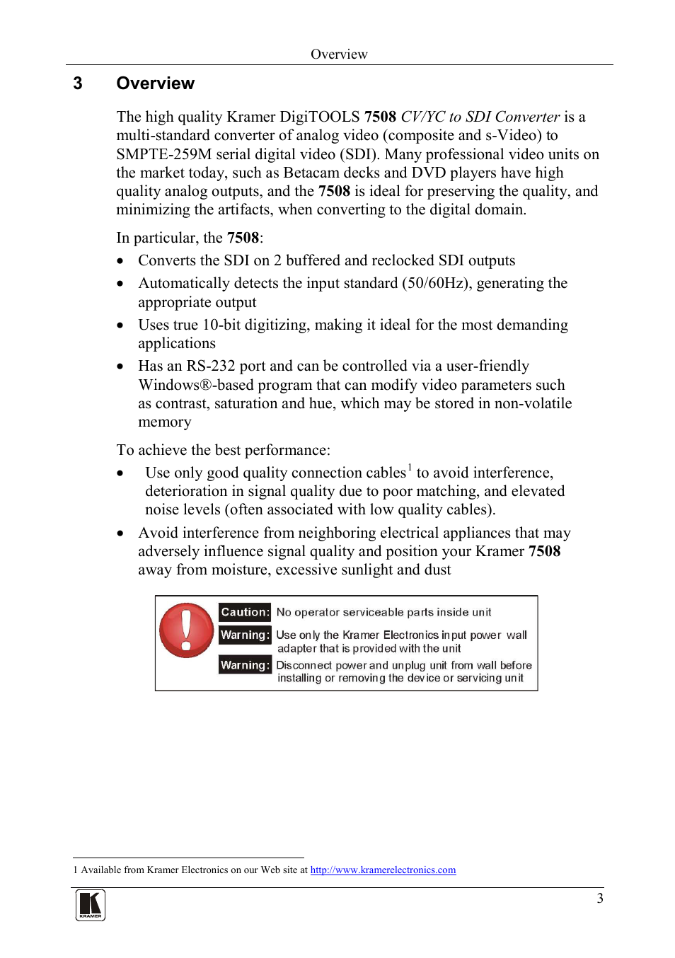 3 overview, Overview, 3overview | Kramer Electronics 7508 User Manual | Page 5 / 15