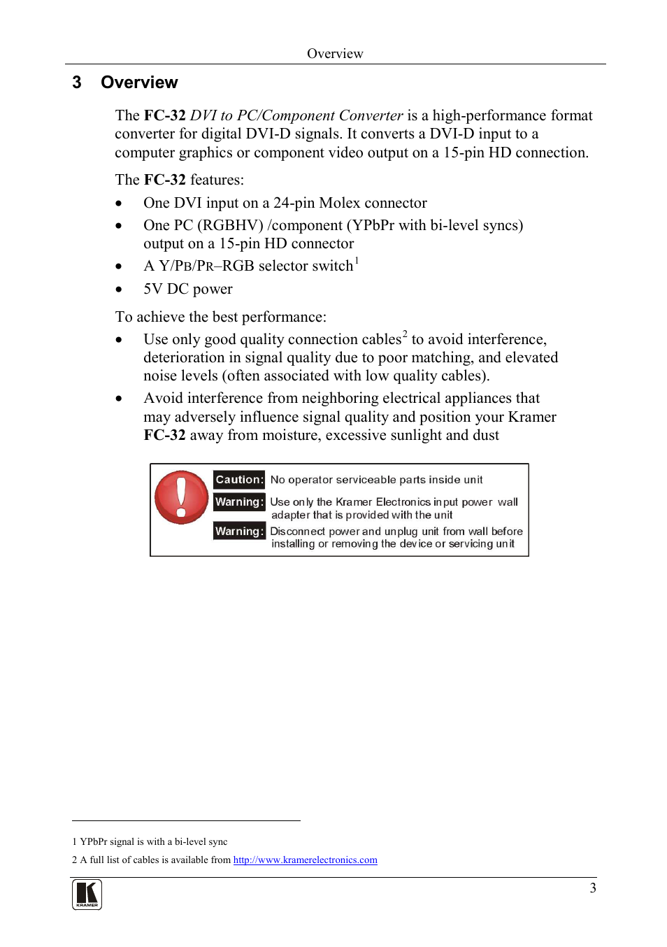 3 overview, Overview | Kramer Electronics FC-32 User Manual | Page 5 / 12