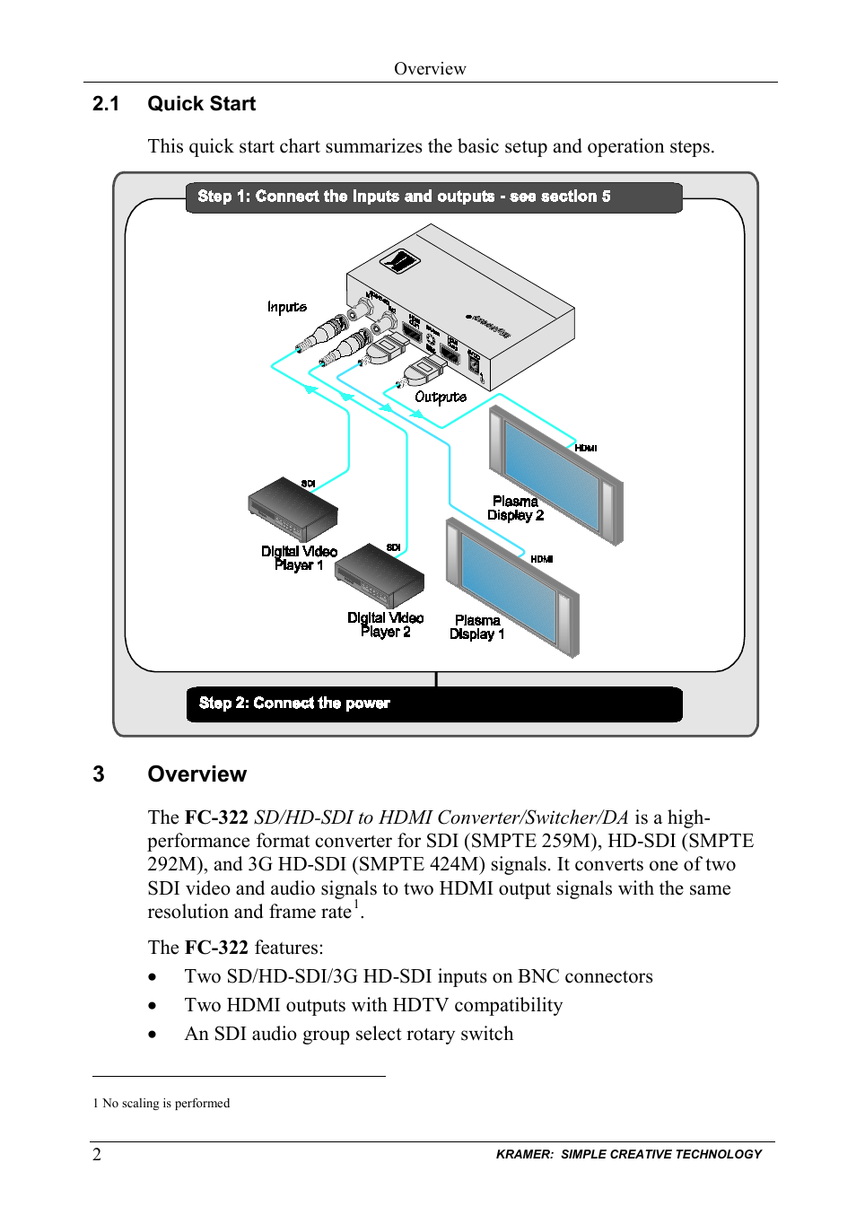 1 quick start, 3 overview, Quick start | Overview, 3overview | Kramer Electronics FC-322 User Manual | Page 4 / 12