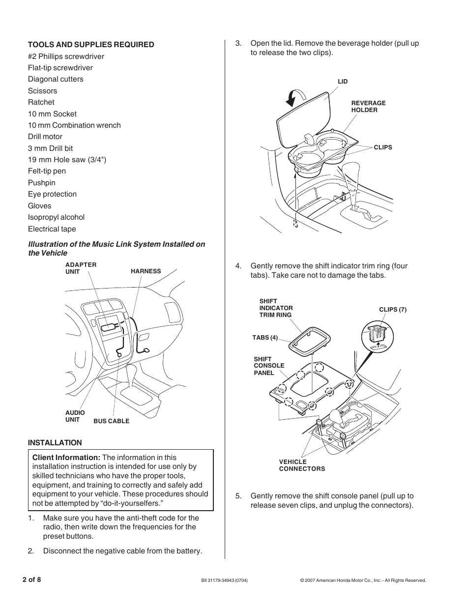 Acura Music Link BII31179-34943 User Manual | Page 2 / 8
