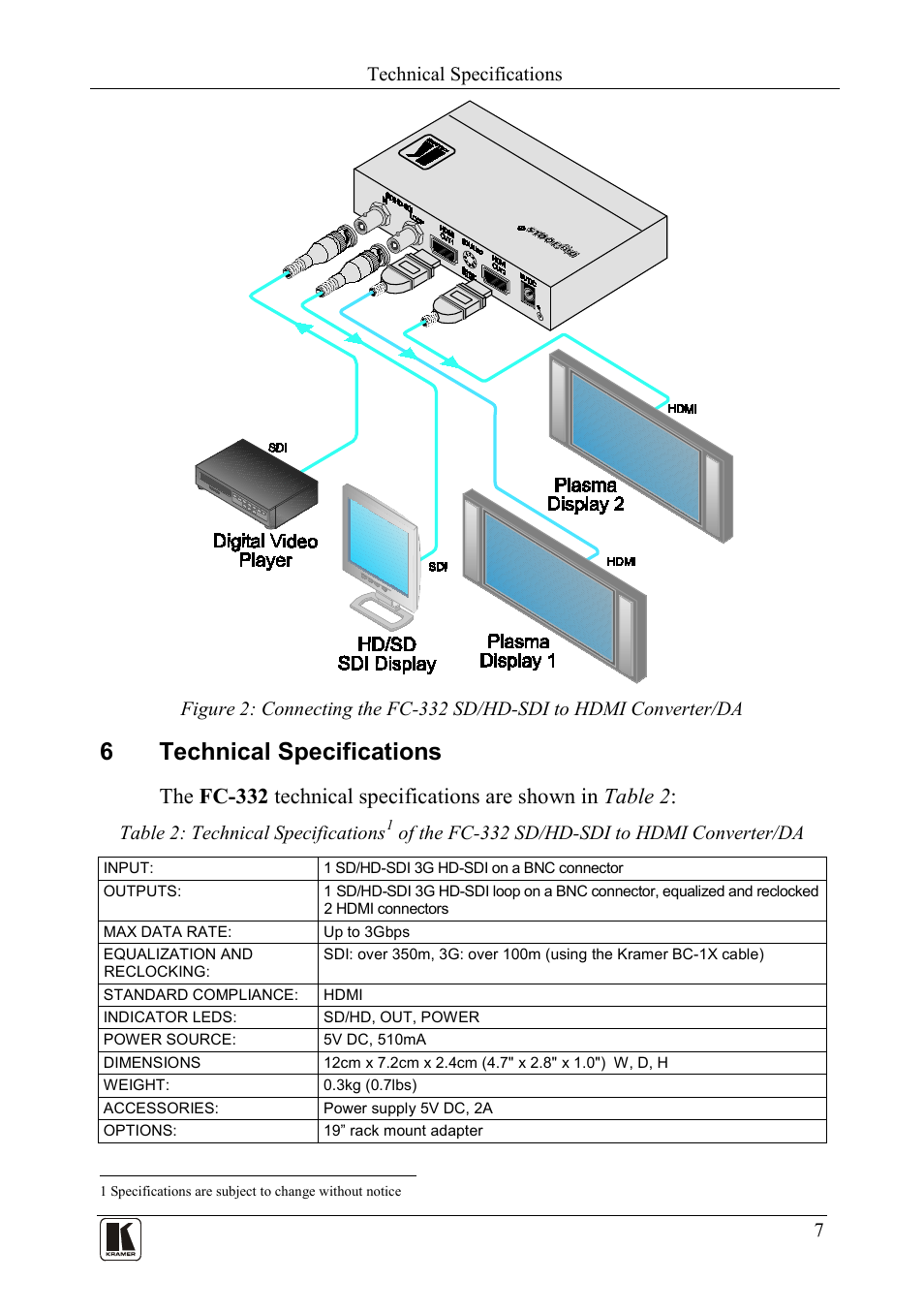 6 technical specifications, Technical specifications, N figure 2 | Figure 2 ), 6technical specifications | Kramer Electronics FC-332 User Manual | Page 9 / 11