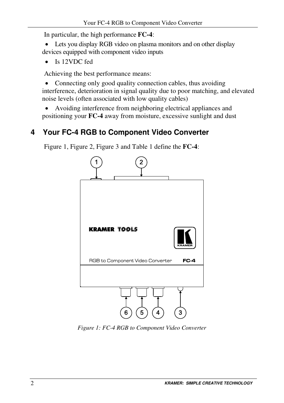 4 your fc-4 rgb to component video converter | Kramer Electronics FC-4 User Manual | Page 4 / 9