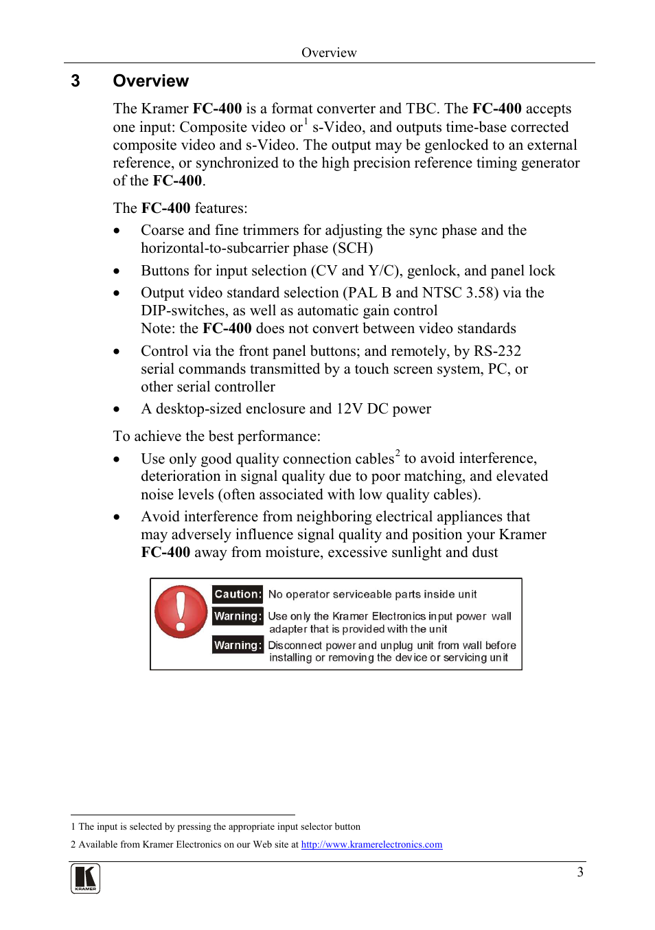 3 overview, Overview, 3overview | Kramer Electronics FC-400 User Manual | Page 5 / 14
