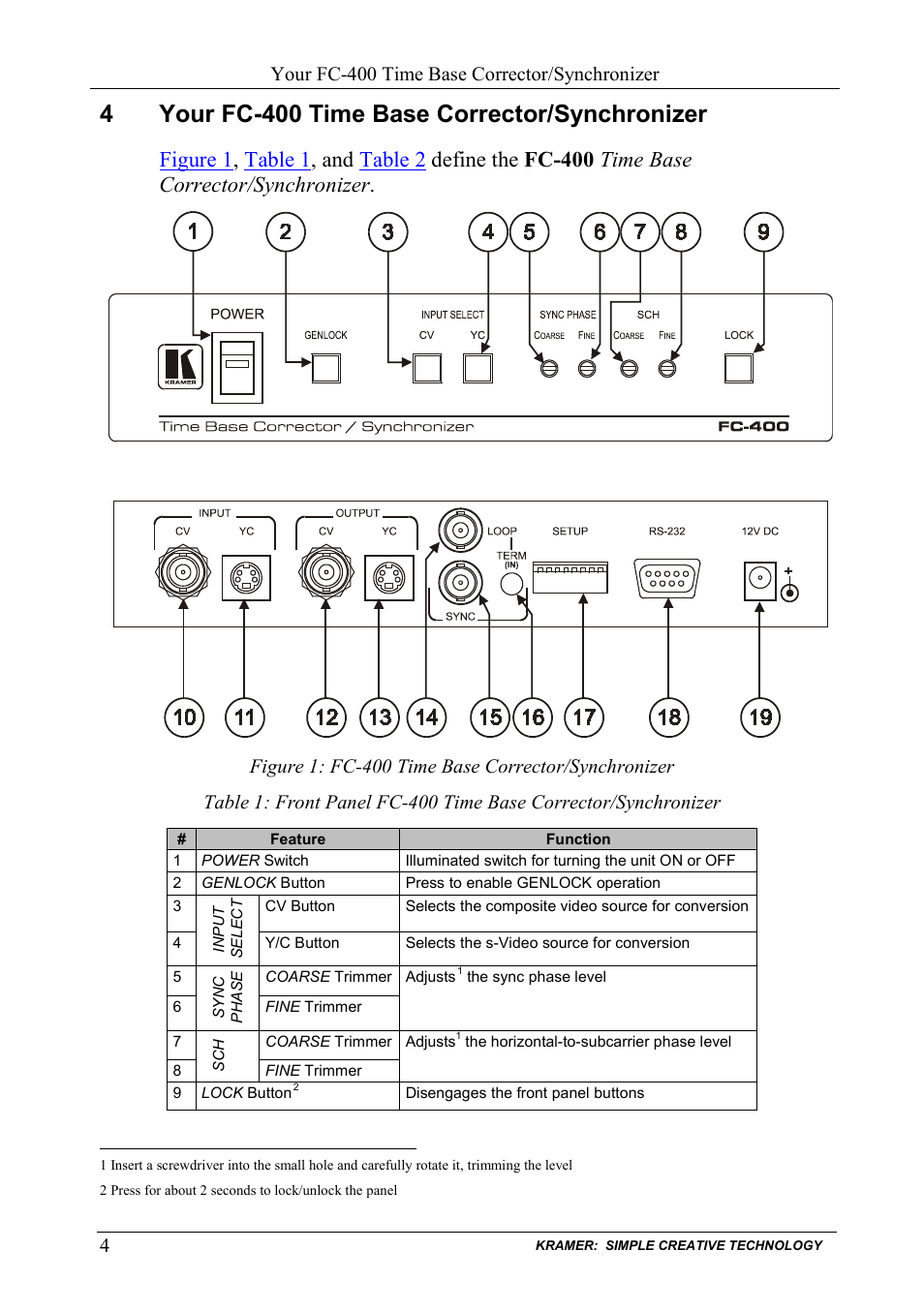 4 your fc-400 time base corrector/synchronizer, Your fc-400 time base corrector/synchronizer, Figure 1: fc-400 time base corrector/synchronizer | 4your fc-400 time base corrector/synchronizer | Kramer Electronics FC-400 User Manual | Page 6 / 14