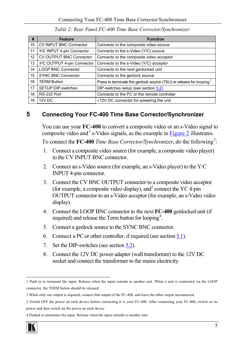 Table 2 | Kramer Electronics FC-400 User Manual | Page 7 / 14